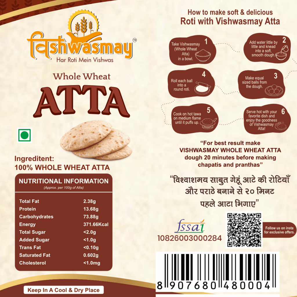 Vishwasmay Whole Wheat Atta | 100% Chakki Fresh Wheat Flour